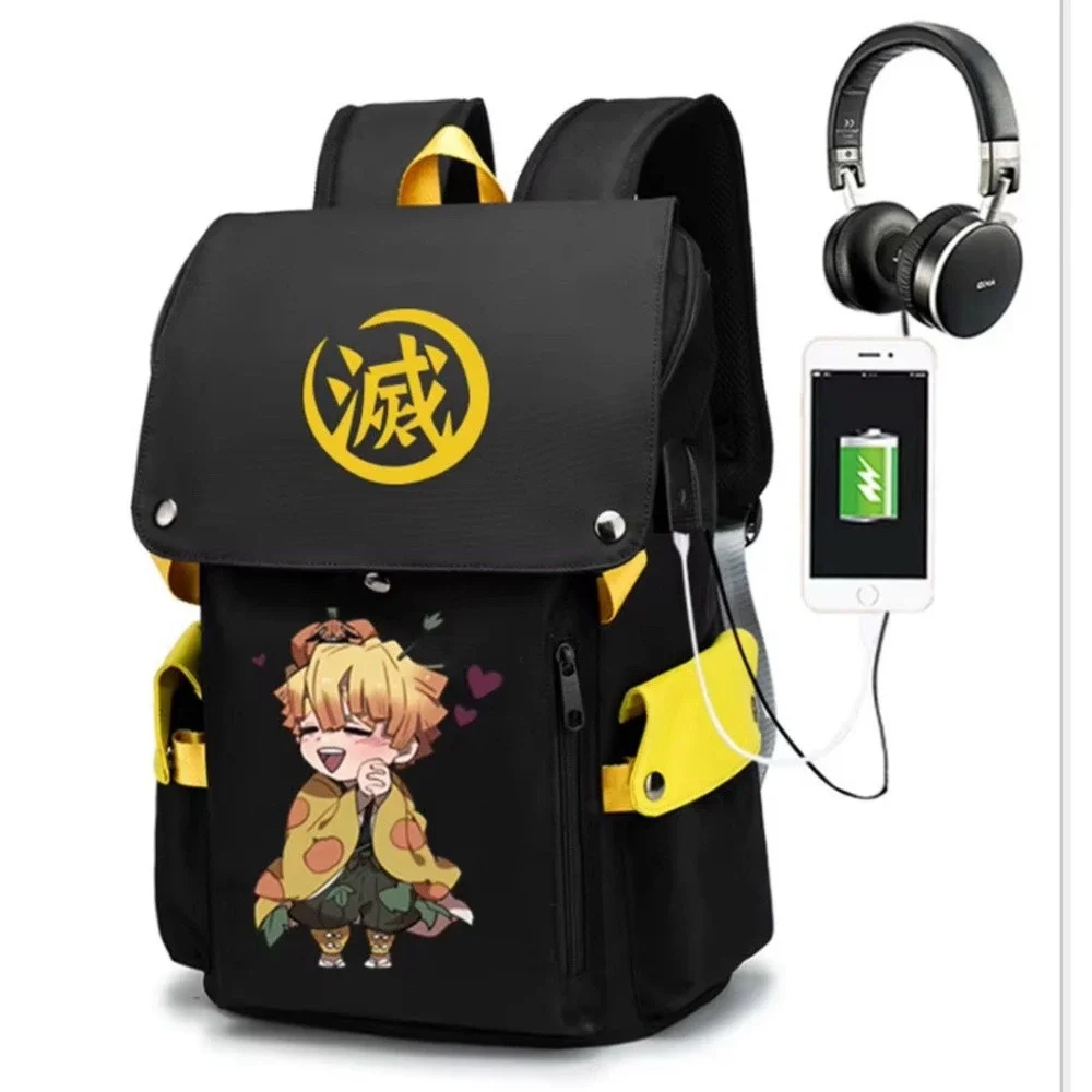 Anime Demon Slayer Agatsuma Zenitsu School Bag Oxford Laptop Backpack Plug-ins‎